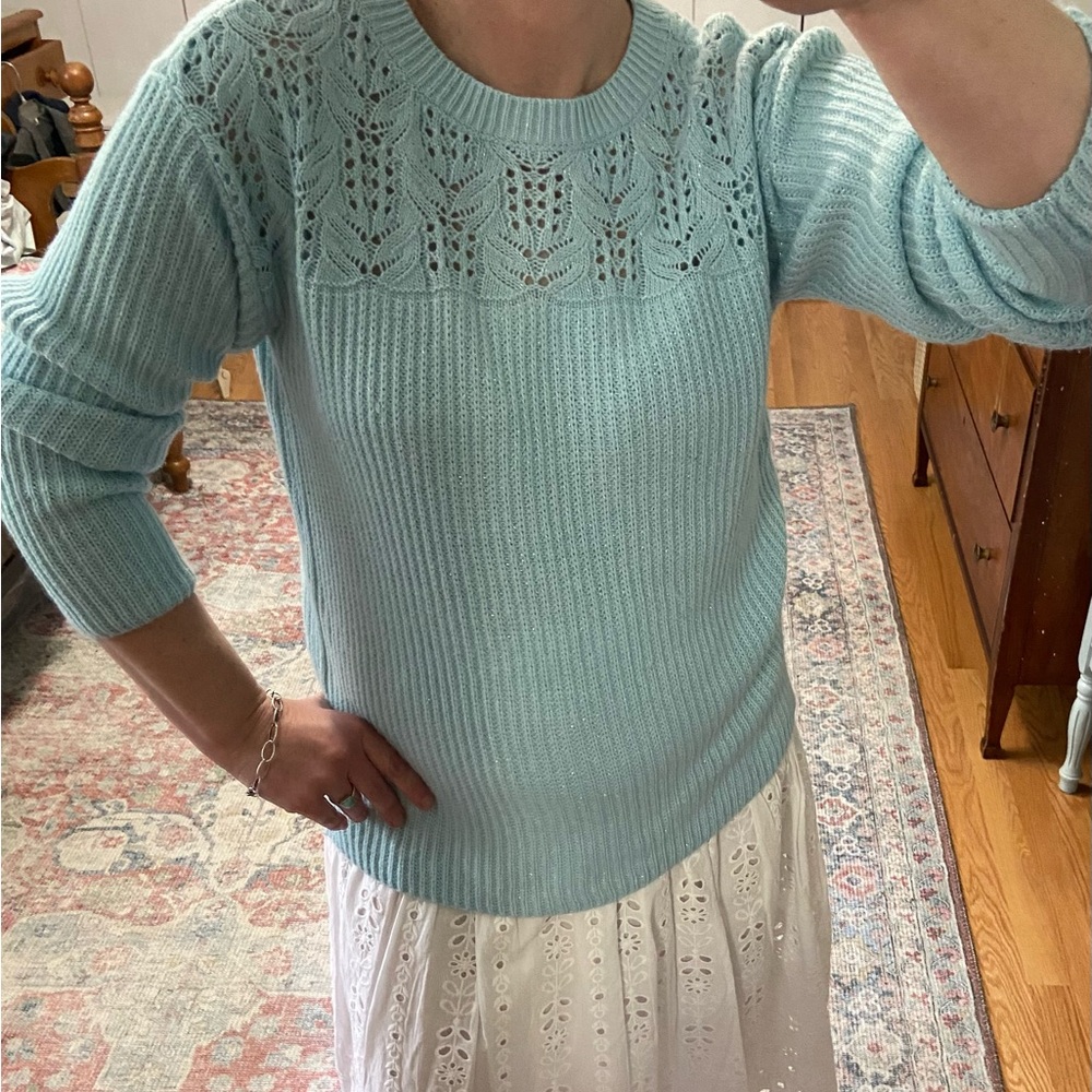 Light Blue Sweater with Silver Threads